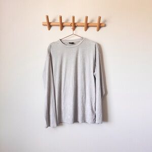 BONELESS Gray Faux Suede Long Sleeve Tee